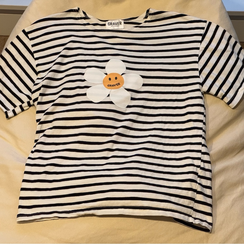Black and White Striped Short Sleeve Tee - one size